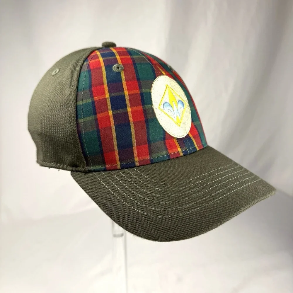 Boy Scouts Of America Webelo Fitted Hat Green S/M Embroidered Plaid 6 Panel‎